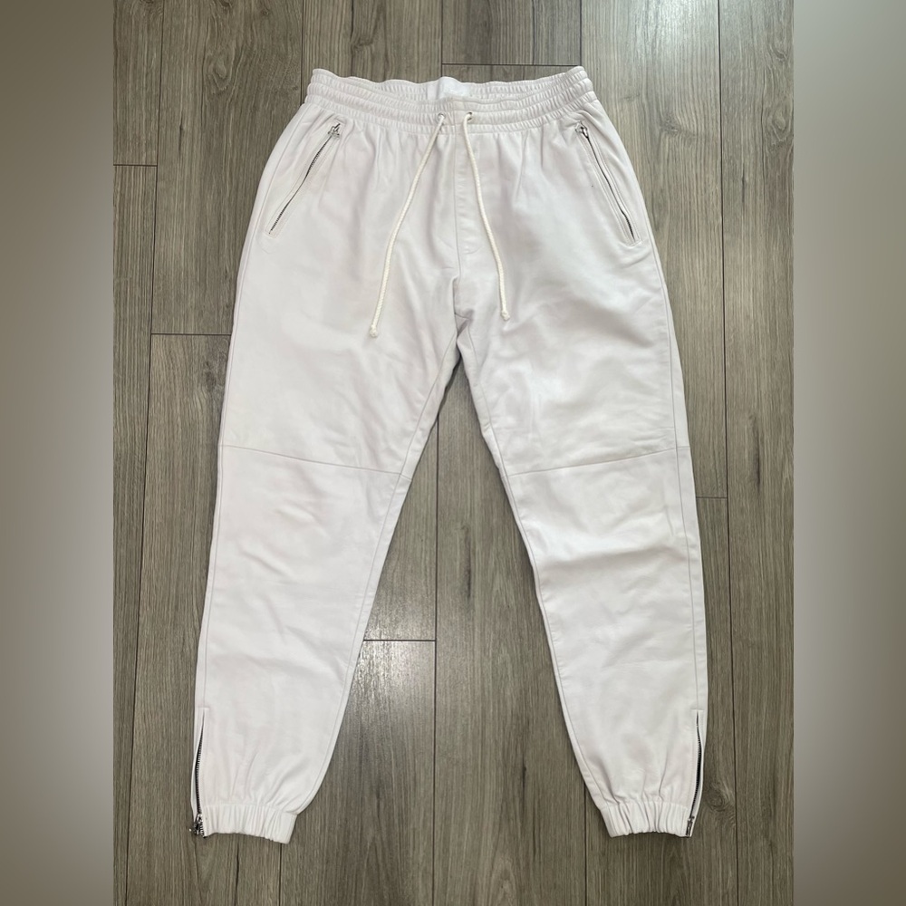 LAER Genuine 100%‎ Leather Elastic Waist Jogger Pants Size Large